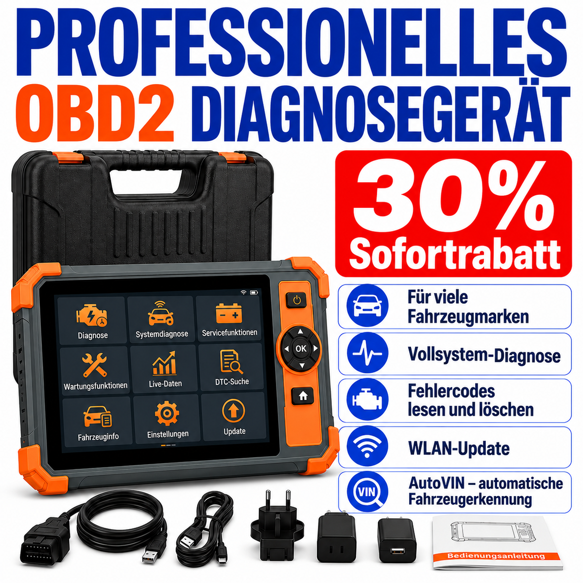 OBD2 Diagnosegerät mit bidirektionaler Steuerung für unterstützte Fahrzeuge